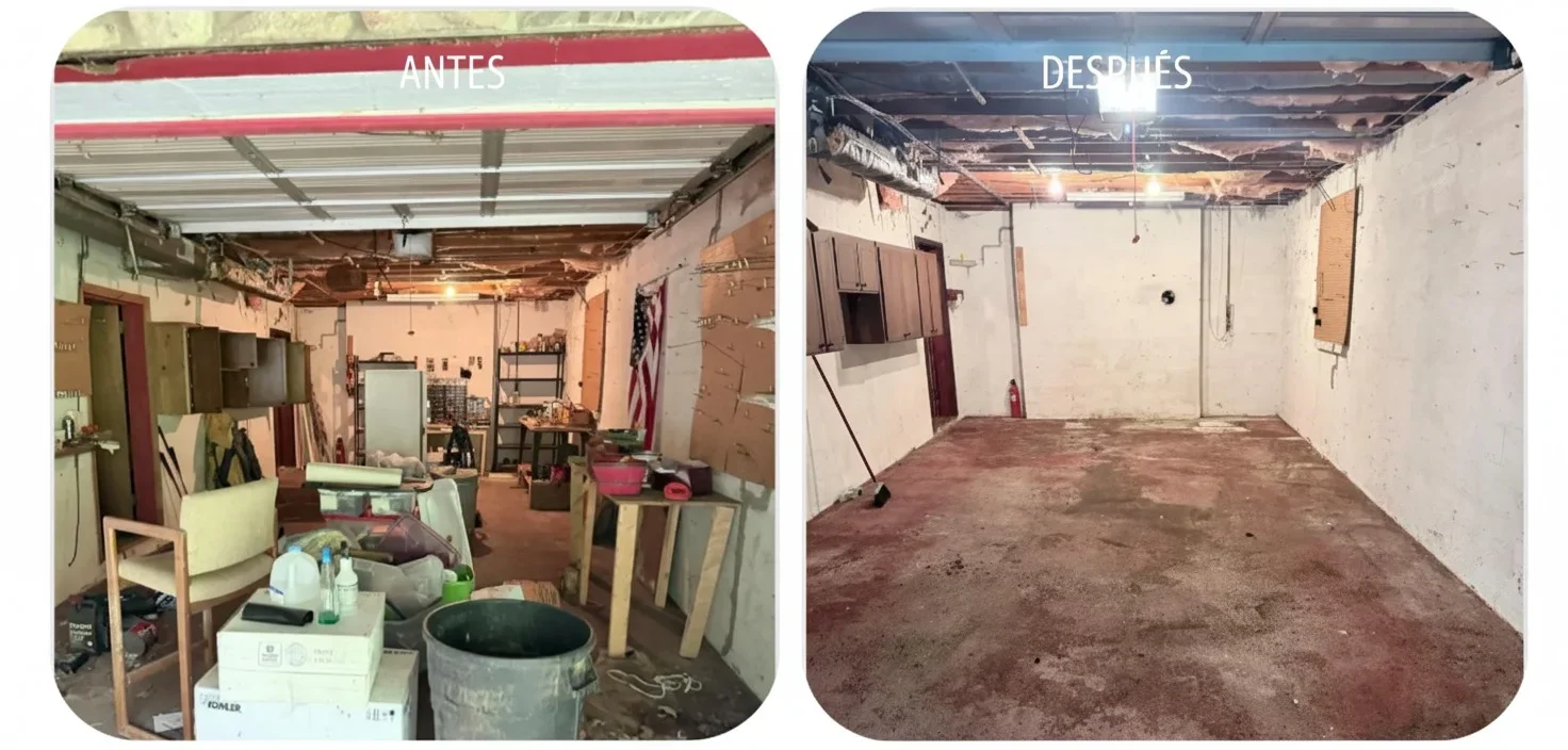 Before and after junk removal from commercial warehouse space in Asheville
